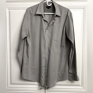 MEN’S VAN HEUSEN GREY STRIPED BUTTON DOWN DRESS SHIRT SIZE LARGE 16-16 1/2